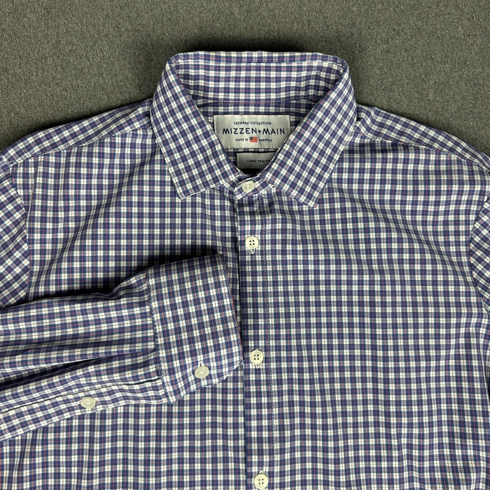 Mizzen+Main Leeward Mens L Trim Fit Plaid Long Sleeve Button Down Shirt